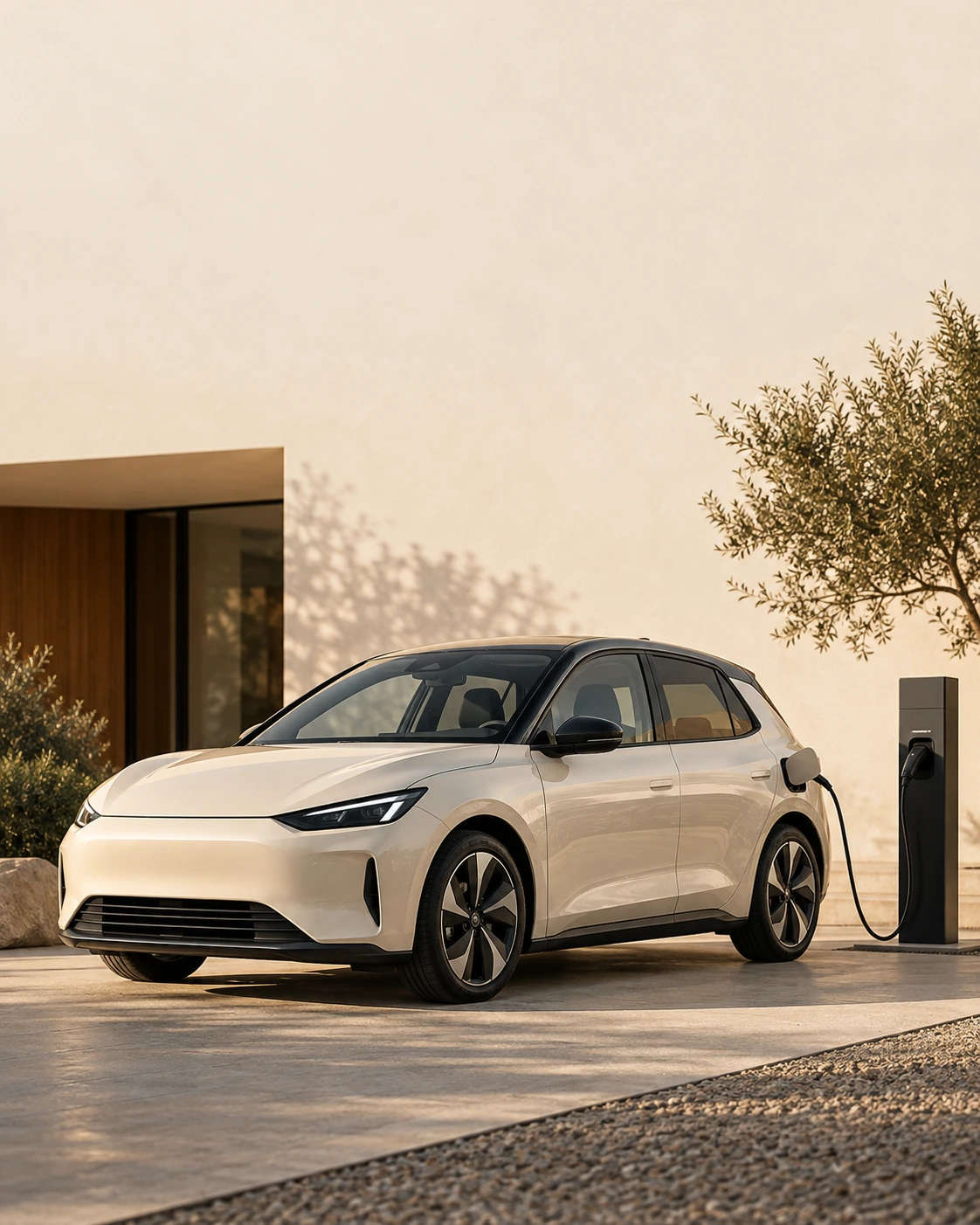 Şarj noktasında tam görünen elektrikli şehir otomobili